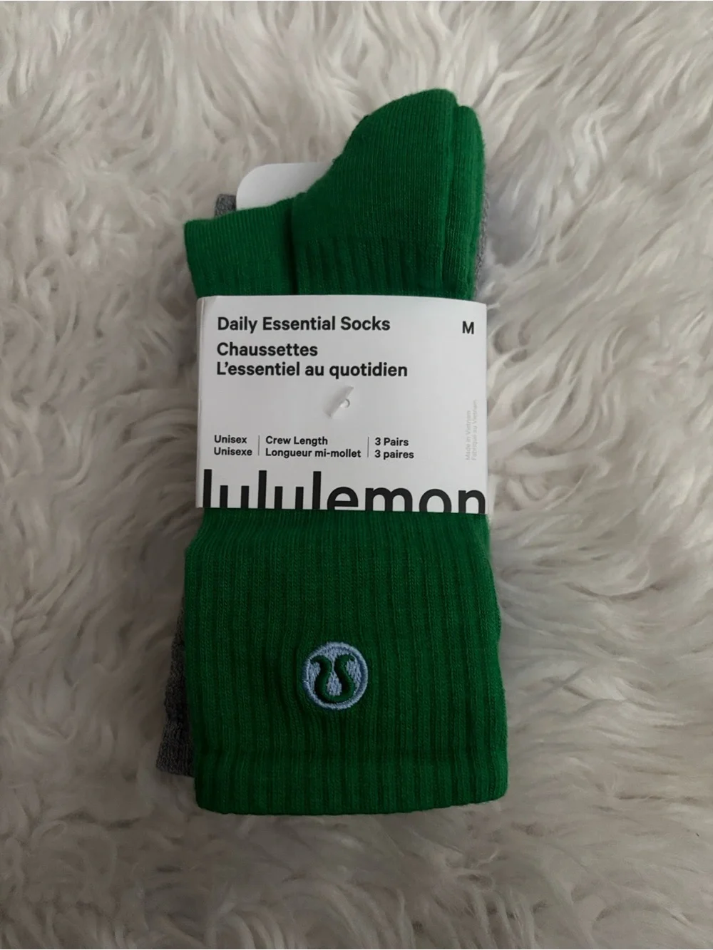 Lululemon Unisex Daily Essentials Socks *3 Pairs, Green/Grey/Blue